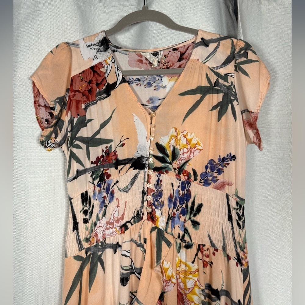 Jaase Peach Floral Flutter Maxi Dress Small - Picture 4 of 9